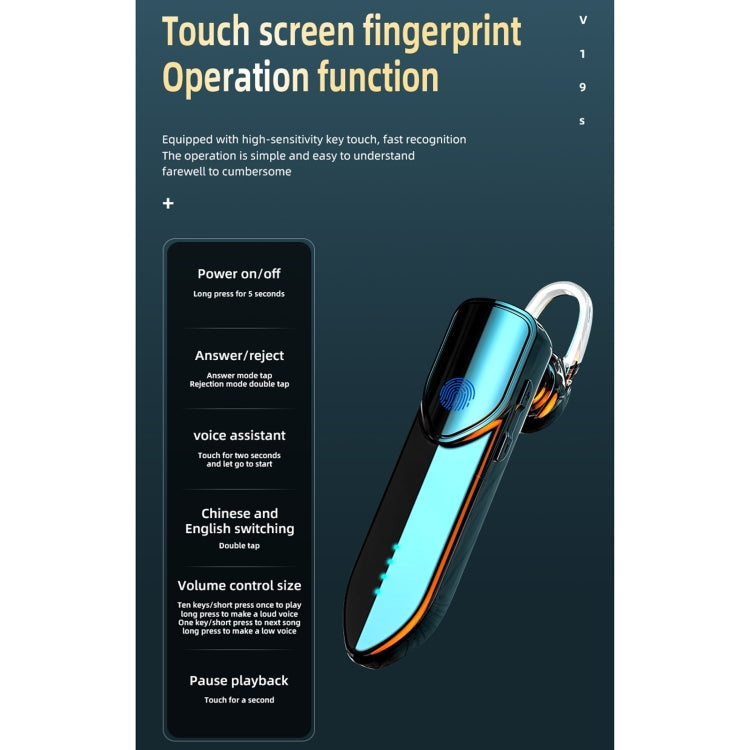 V19S Bluetooth 5.0 Business Style Fingerprint Touch Bluetooth Earphone(Silver)