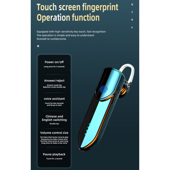 V19S Bluetooth 5.0 Business Style Fingerprint Touch Bluetooth Earphone(Silver)