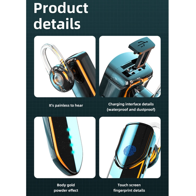 V19S Bluetooth 5.0 Business Style Fingerprint Touch Bluetooth Earphone(Silver)
