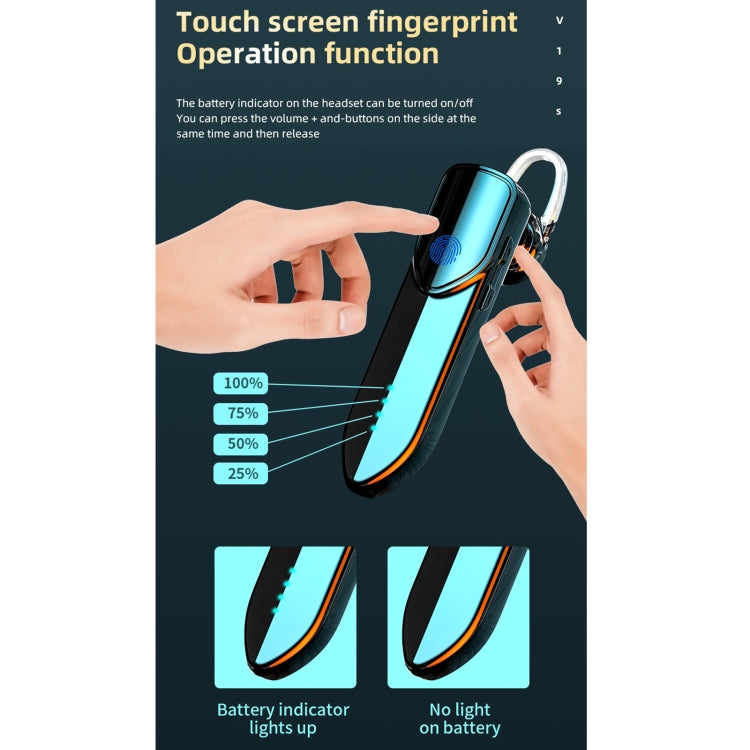 V19S Bluetooth 5.0 Business Style Fingerprint Touch Bluetooth Earphone(Silver)