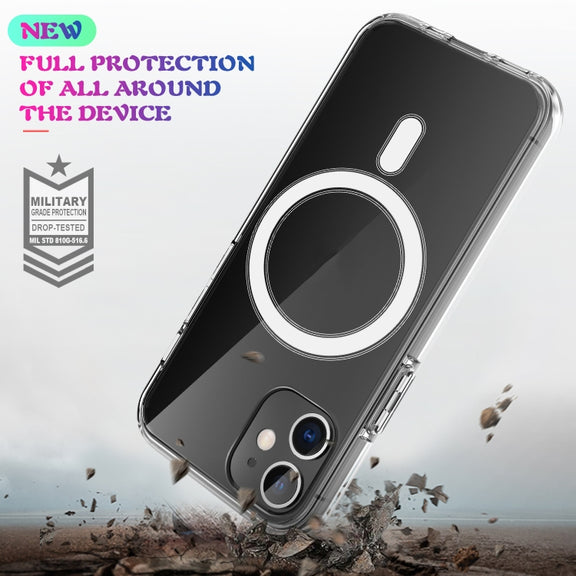 For iPhone 12 / 12 Pro Magsafe Case Simple Magnetic Ring All-inclusive Clear Crystal Acrylic PC +TPU Shockproof Case(Transparent)