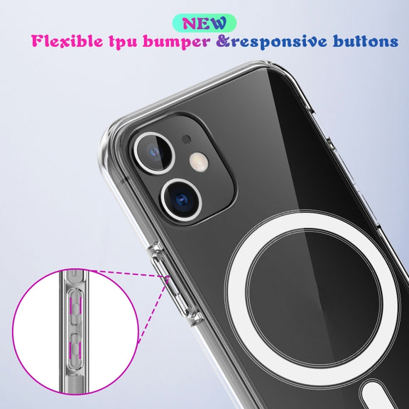 For iPhone 12 / 12 Pro Magsafe Case Simple Magnetic Ring All-inclusive Clear Crystal Acrylic PC +TPU Shockproof Case(Transparent)