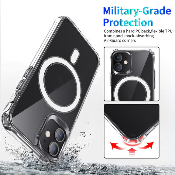 For iPhone 12 / 12 Pro Magsafe Case Magnetic Ring Clear Crystal Acrylic +TPU Four-corner Airbag Shockproof Case(Transparent)
