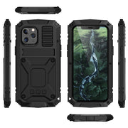 For iPhone 12 Pro Max R-JUST Shockproof Water-resistant Dust-proof Metal + Silicone Protective Case with Holder(Black)