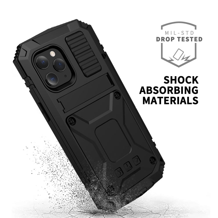 For iPhone 12 Pro Max R-JUST Shockproof Water-resistant Dust-proof Metal + Silicone Protective Case with Holder(Black)