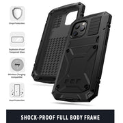 For iPhone 12 Pro Max R-JUST Shockproof Water-resistant Dust-proof Metal + Silicone Protective Case with Holder(Black)