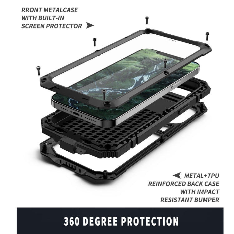 For iPhone 12 Pro Max R-JUST Shockproof Water-resistant Dust-proof Metal + Silicone Protective Case with Holder(Black)