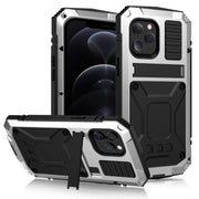 For iPhone 12 / 12 Pro R-JUST Shockproof Water-resistant Dust-proof Metal + Silicone Protective Case with Holder(Silver)