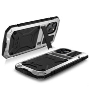 For iPhone 12 / 12 Pro R-JUST Shockproof Water-resistant Dust-proof Metal + Silicone Protective Case with Holder(Silver)