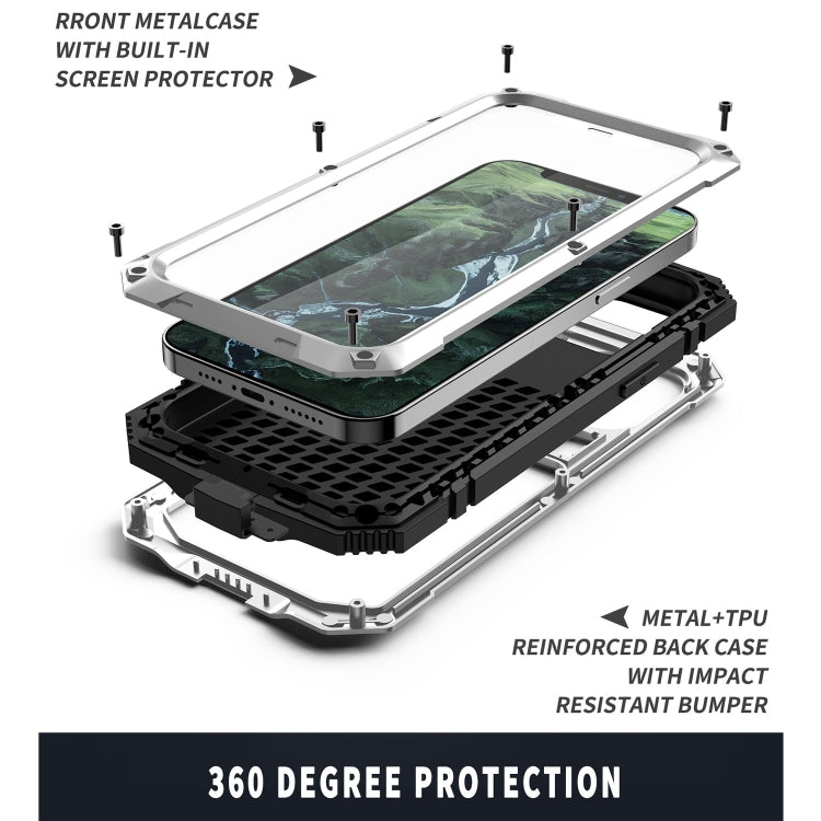 For iPhone 12 / 12 Pro R-JUST Shockproof Water-resistant Dust-proof Metal + Silicone Protective Case with Holder(Silver)
