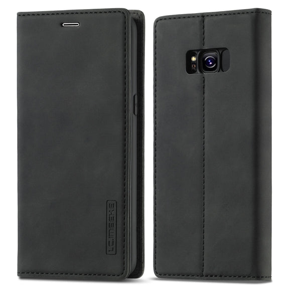 For Samsung Galaxy S8 LC.IMEEKE Strong Magnetism Ultra-thin Horizontal Flip Shockproof Matte TPU + PU Leather Case with Holder & Card Slots & Wallet(Black)