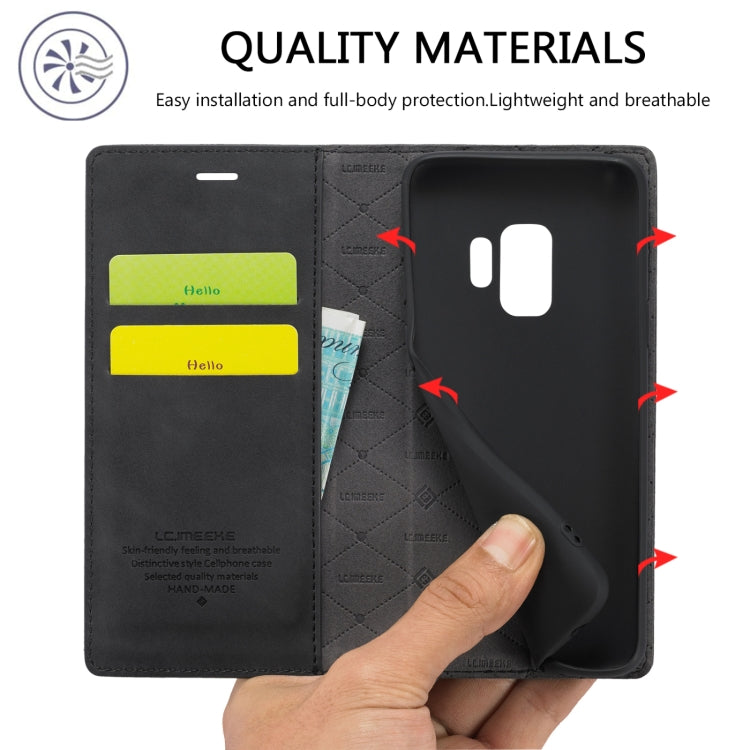 For Samsung Galaxy S9 LC.IMEEKE Strong Magnetism Ultra-thin Horizontal Flip Shockproof Matte TPU + PU Leather Case with Holder & Card Slots & Wallet(Black)