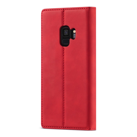 For Samsung Galaxy S9+ LC.IMEEKE Strong Magnetism Ultra-thin Horizontal Flip Shockproof Matte TPU + PU Leather Case with Holder & Card Slots & Wallet(Red)