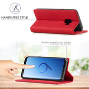 For Samsung Galaxy S9+ LC.IMEEKE Strong Magnetism Ultra-thin Horizontal Flip Shockproof Matte TPU + PU Leather Case with Holder & Card Slots & Wallet(Red)