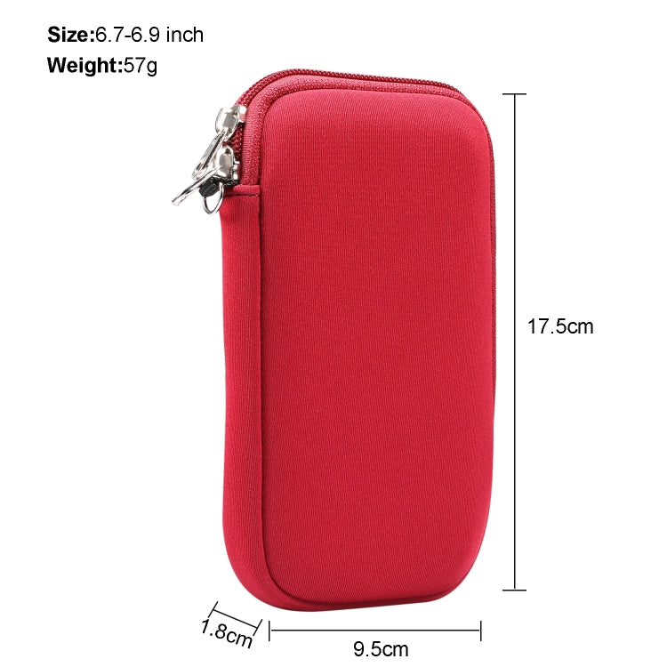 Universal Elasticity Zipper Protective Case Storage Bag with Lanyard For 6.7-6.9 inch Smart Phones(Purplish Red)