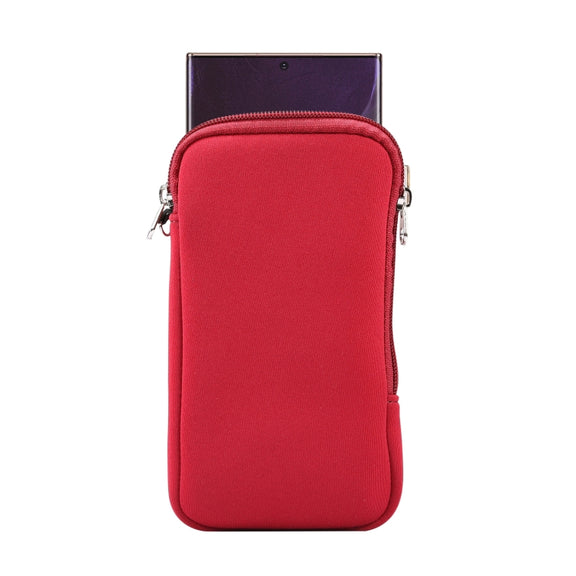Universal Elasticity Zipper Protective Case Storage Bag with Lanyard For 6.7-6.9 inch Smart Phones(Purplish Red)