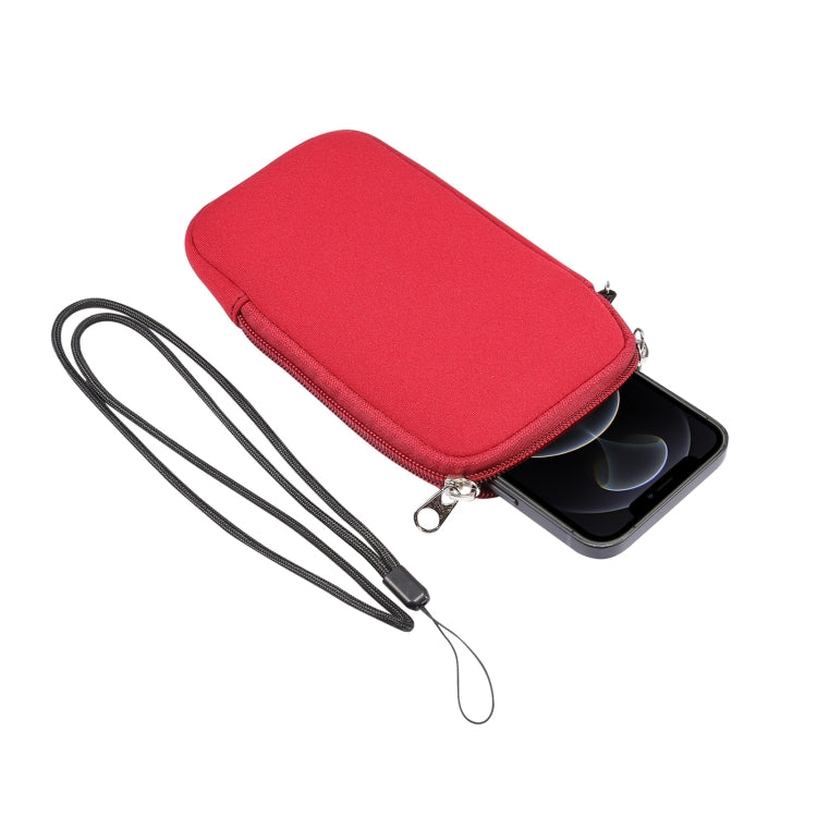 Universal Elasticity Zipper Protective Case Storage Bag with Lanyard For 6.7-6.9 inch Smart Phones(Purplish Red)