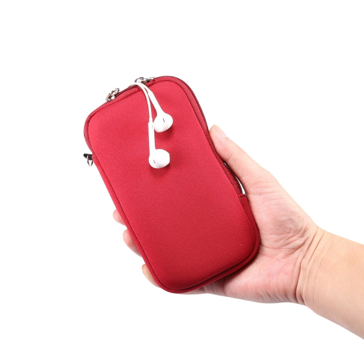 Universal Elasticity Zipper Protective Case Storage Bag with Lanyard For 6.7-6.9 inch Smart Phones(Purplish Red)