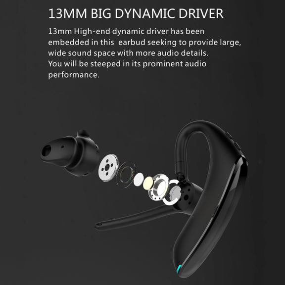 F910 Bluetooth 5.0 Hanging Ear Style Dual Mic Noise Cancelling Bluetooth Earphone(Black Blue)