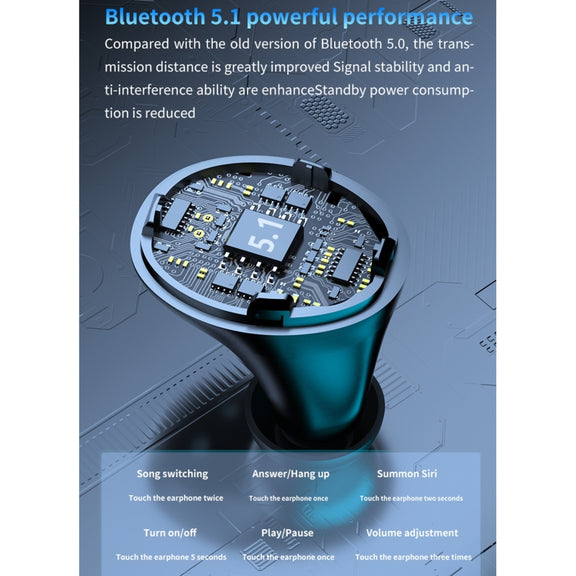M18 Bluetooth 5.1 LED Display Screen Water-resistant Wireless Bluetooth Earphone with Charging Box