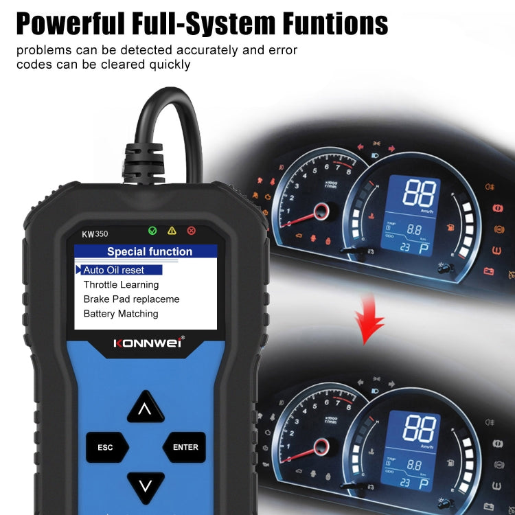 KONNWEI KW350 OBDII 12V Car Diagnostics Detector Scanner with 2 inch Black And White Display Screen V007 for Audi / Volkswagen