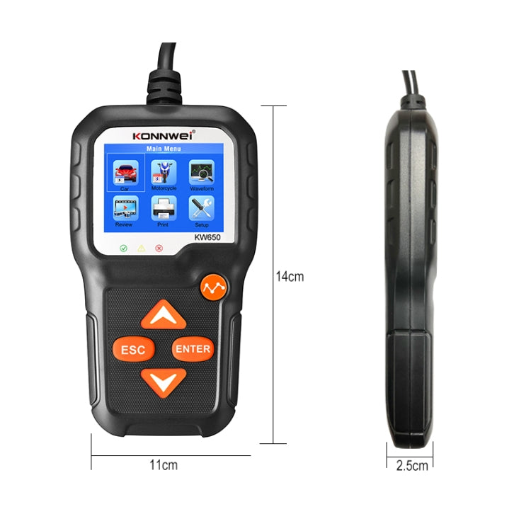 KONNWEI KW650 6V- 12V Car Motorcycle Battery Lawn Mower Detector with 2.4 inch Color Display & Waveform Graph