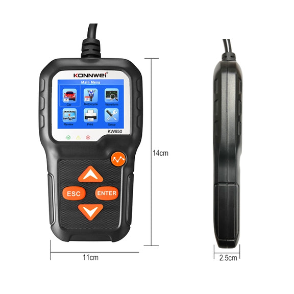KONNWEI KW650 6V- 12V Car Motorcycle Battery Lawn Mower Detector with 2.4 inch Color Display & Waveform Graph