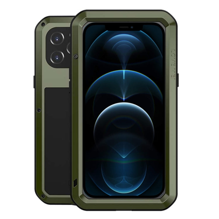 For iPhone 12 Pro Max LOVE MEI Metal Shockproof Life Water-resistant Dustproof Protective Case(Army Green)