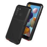 For Samsung Galaxy A21 (US Version) LOVE MEI Metal Shockproof Water-resistant Dustproof Protective Case with Glass(Silver)