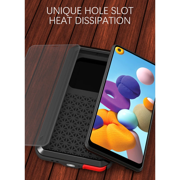 For Samsung Galaxy A21 (US Version) LOVE MEI Metal Shockproof Water-resistant Dustproof Protective Case with Glass(Silver)