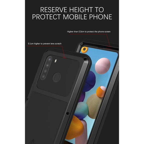 For Samsung Galaxy A21 (US Version) LOVE MEI Metal Shockproof Water-resistant Dustproof Protective Case with Glass(Silver)