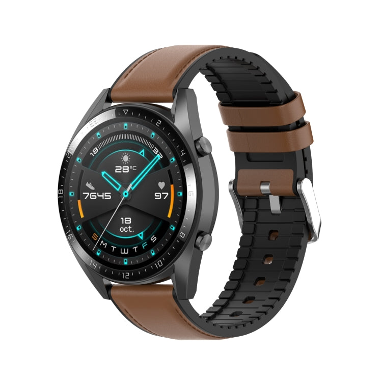 20mm Silicone Leather Watch Band for Huawei Watch GT 2 42mm(Brown)