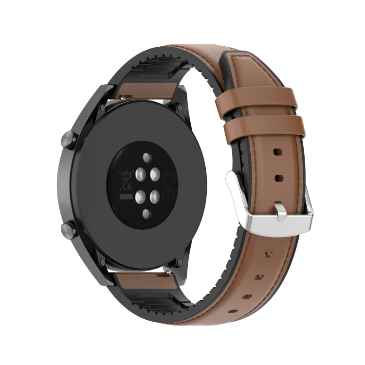 20mm Silicone Leather Watch Band for Huawei Watch GT 2 42mm(Brown)