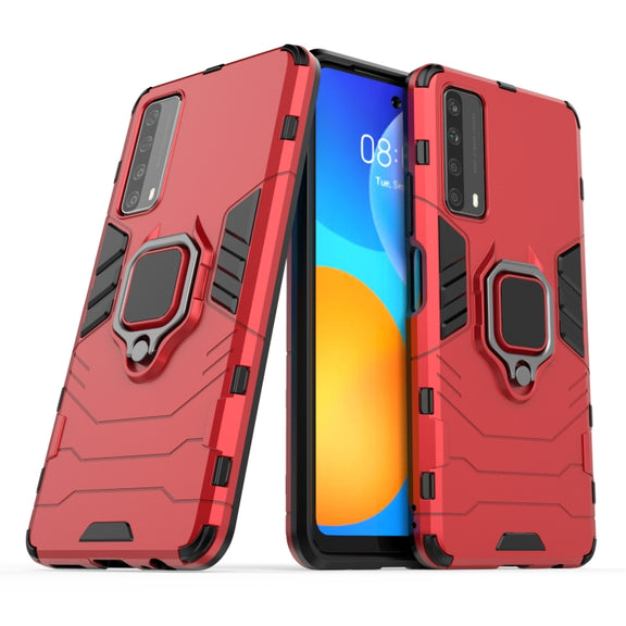 For Huawei P Smart (2021) PC + TPU Shockproof Protective Case with Magnetic Ring Holder(Red)