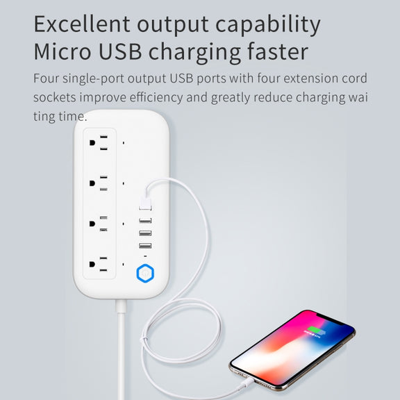 YPS11 Four Holes + 4 x USB Multi-purpose WiFi Smart Power Strip, US Plug