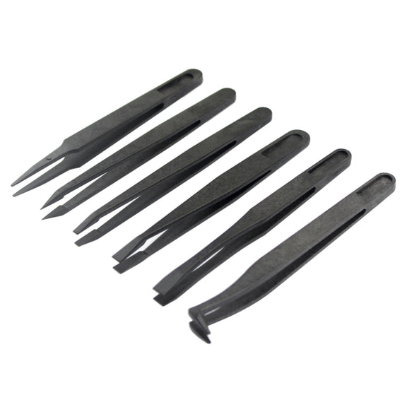 JF-S6in1 6 in 1 Anti-static Carbon Fiber Straight and Curved Tip Tweezers(Black)