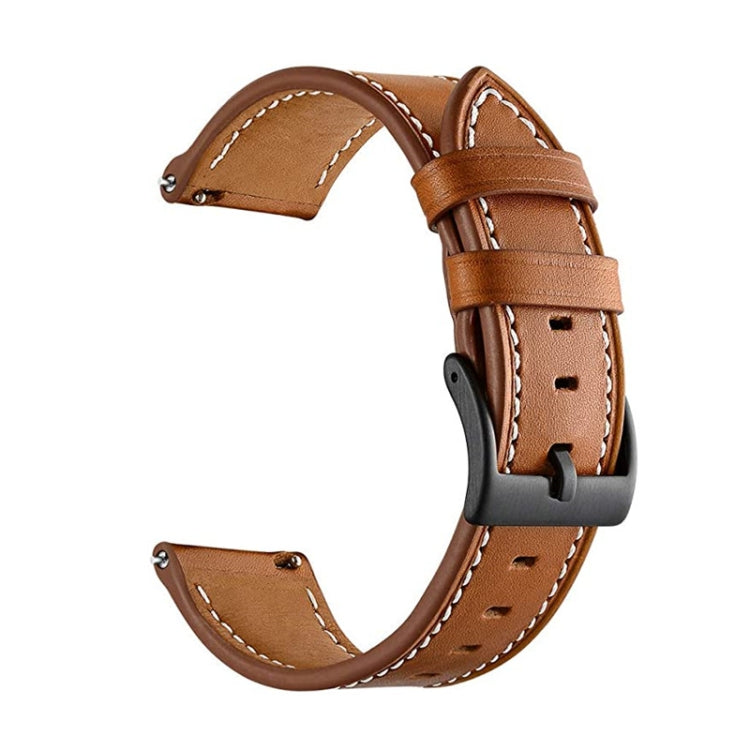 For Garmin Forerunner 265 / 255 / Vivoactive 4 / Venu 2 22mm Stitching Black Buckle Genuine Leather Watch Band (Brown)