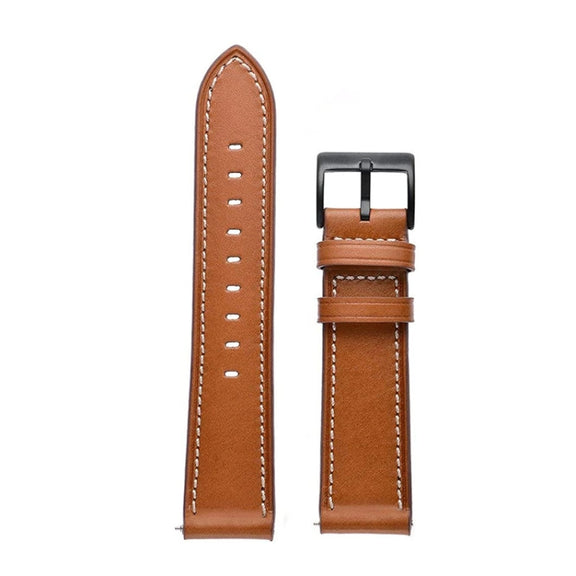For Garmin Forerunner 265 / 255 / Vivoactive 4 / Venu 2 22mm Stitching Black Buckle Genuine Leather Watch Band (Brown)