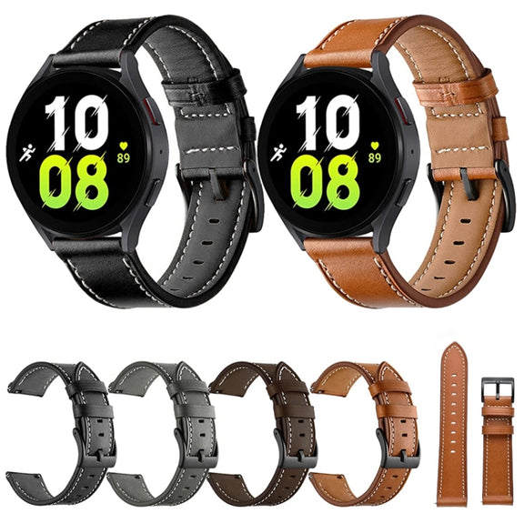 For Garmin Forerunner 265 / 255 / Vivoactive 4 / Venu 2 22mm Stitching Black Buckle Genuine Leather Watch Band (Brown)