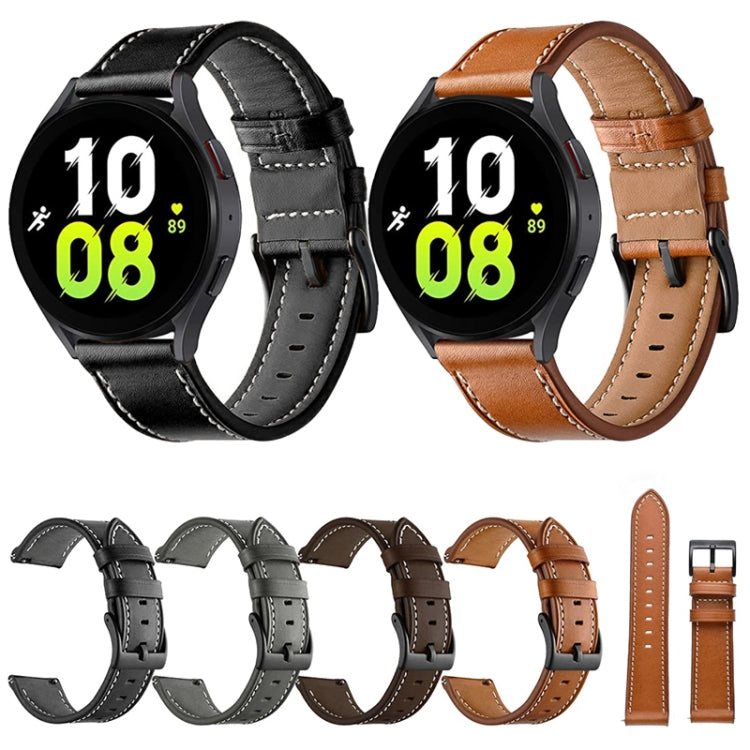 For Garmin Forerunner 265 / 255 / Vivoactive 4 / Venu 2 22mm Stitching Black Buckle Genuine Leather Watch Band (Brown)