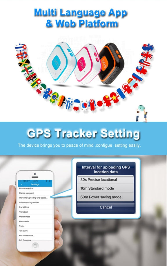 V28 Necklace Style GSM Mini LBS WiFi AGPS Tracker SOS Communicator(Black)