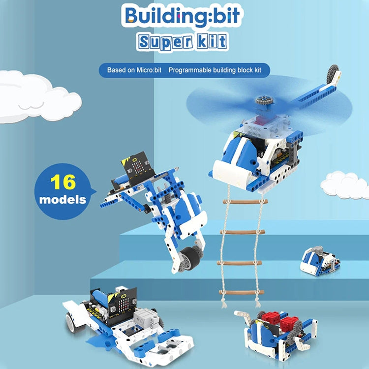Yahboom 16 in 1 Building:bit Super Kit Programmable Building Block Kit Compatible with BBC Micro:bit V1.5/ V2 Board, without micro:bit