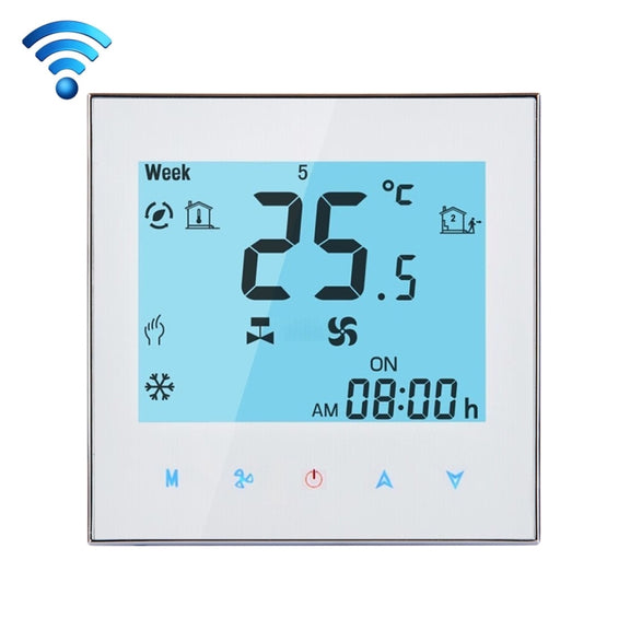LCD Display Air Conditioning 2-Pipe Programmable Room Thermostat for Fan Coil Unit, Supports Wifi(White)