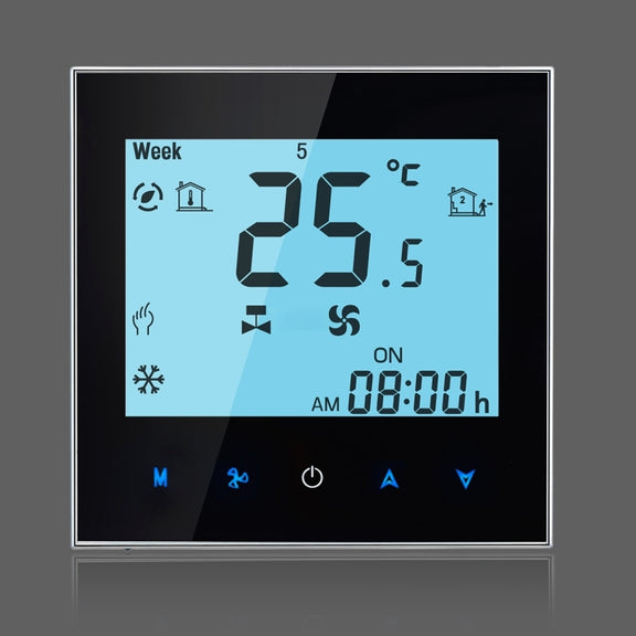 LCD Display Air Conditioning 2-Pipe Programmable Room Thermostat for Fan Coil Unit, Supports Wifi(Black)