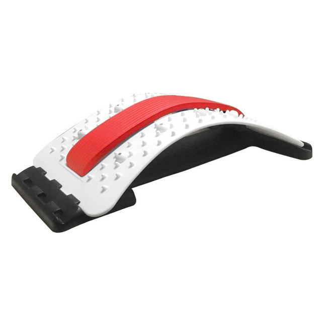 Lumbar Traction Stretching Device Posture Corrector Waist Support Spine Pain Relief Back Massage Stretcher(Red + White)