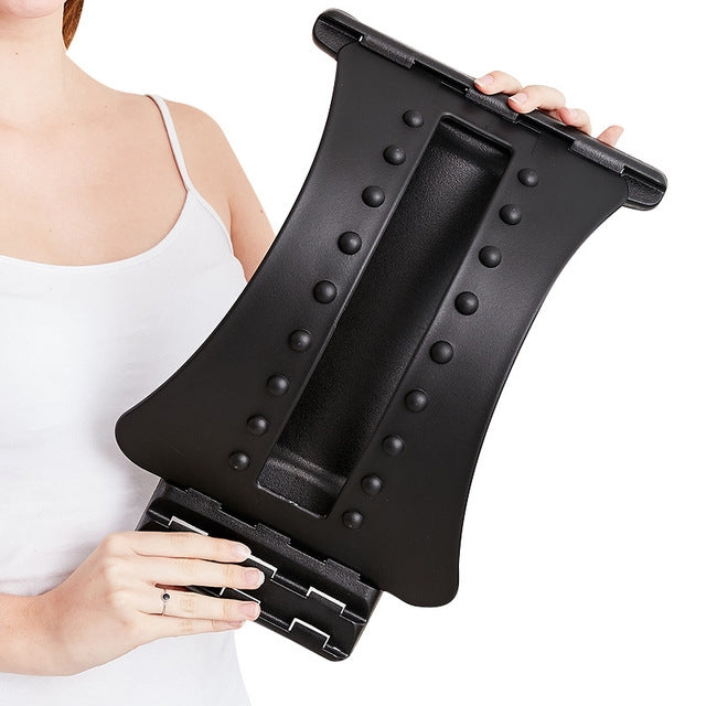 Lumbar Traction Stretching Device Posture Corrector Waist Support Spine Pain Relief Back Massage Stretcher(White + Green)