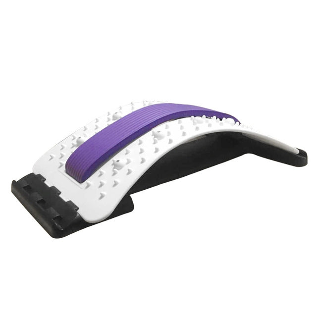 Lumbar Traction Stretching Device Posture Corrector Waist Support Spine Pain Relief Back Massage Stretcher(White + Purple)