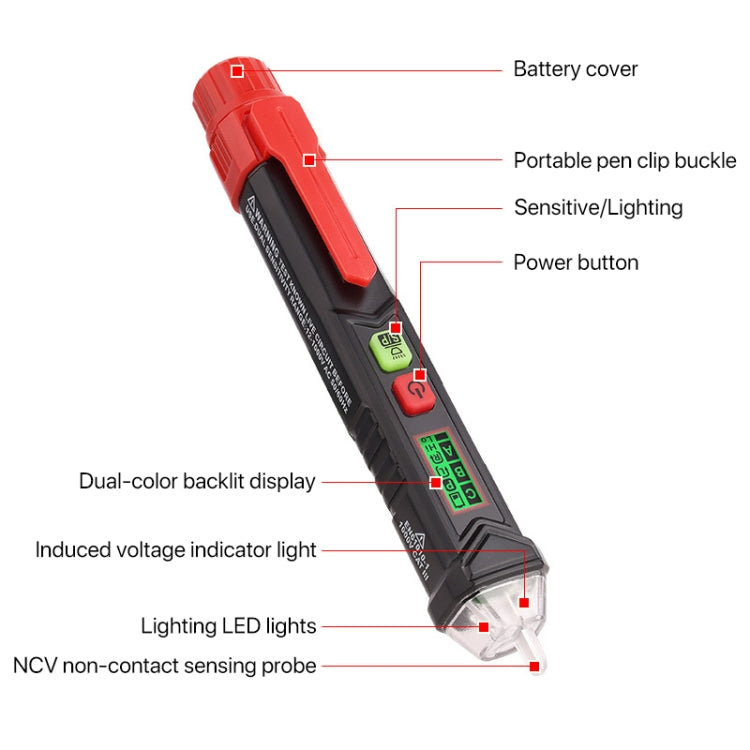 HABOTEST HT100P Non Contact 3 Phase Rotation Indicator AC LCD Display Detector Pen Tester