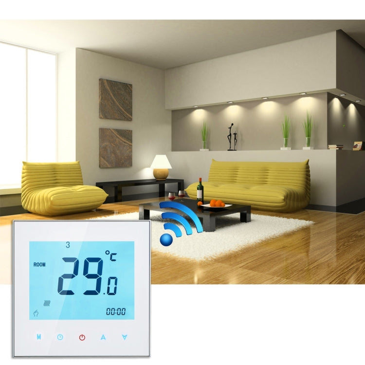 BHT-1000-GB-WIFI 16A Load Electronic Heating Type Touch LCD Digital WiFi Heating Room Thermostat with Sensor, Display Clock / Temperature / Periods / Time / Week / Heat etc.(White)