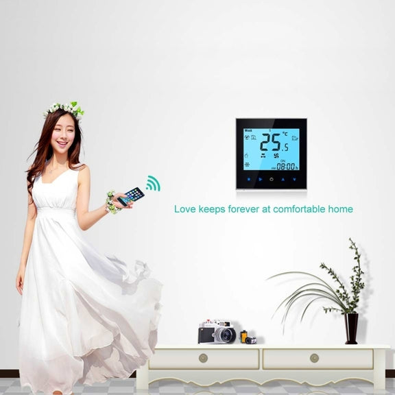 LCD Display Air Conditioning 4-Pipe Programmable Room Thermostat for Fan Coil Unit, Supports Wifi (White)